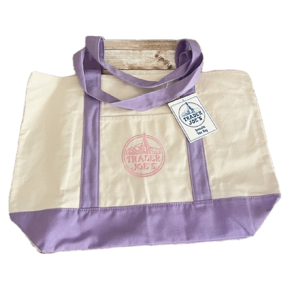 NWT Trader Joe’s Large Lavender Canvas Tote Bag